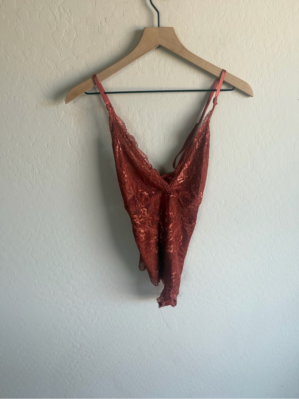 Rust Lace V-Neck Teddy Bodysuit Size S Lingerie Festival Coquette Sexy Fairy